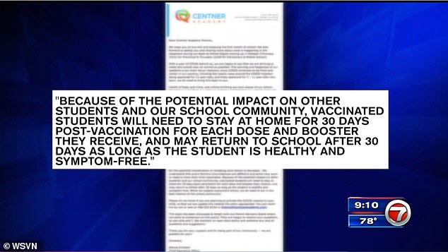In a letter sent to parents, school officials said they were concerned about the affect of vaccinated students on non-vaccinated students