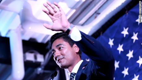 Aftab Pureval speaks during an election night watch party, Tuesday, Nov. 6, 2018, in Cincinnati.